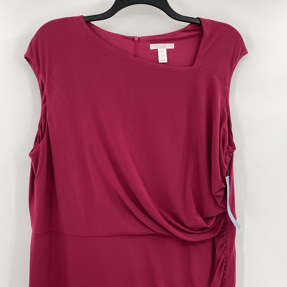 London Times Plum Purple Asymmetrical Shirred Tulip Dress Size 22W - Picture 4 of 9